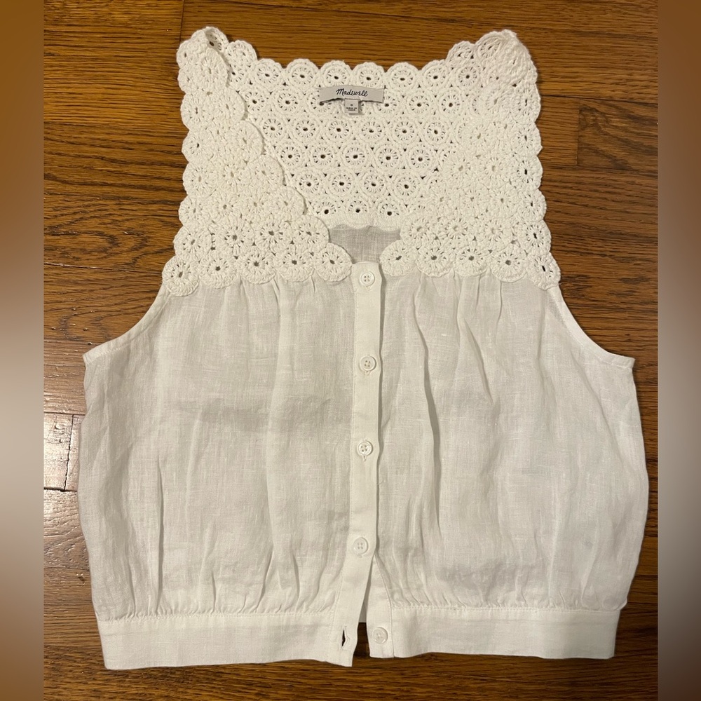 Madewell - White Lace Sleeveless button down top - size 0